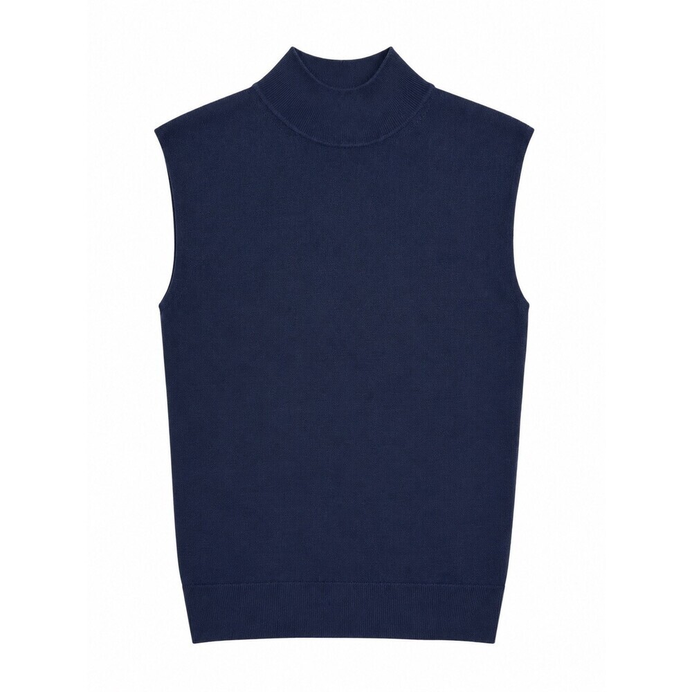 ME+EM Wool Silk Mock Neck Vest Sweater Women XS Navy Blue Sleeveless Knit